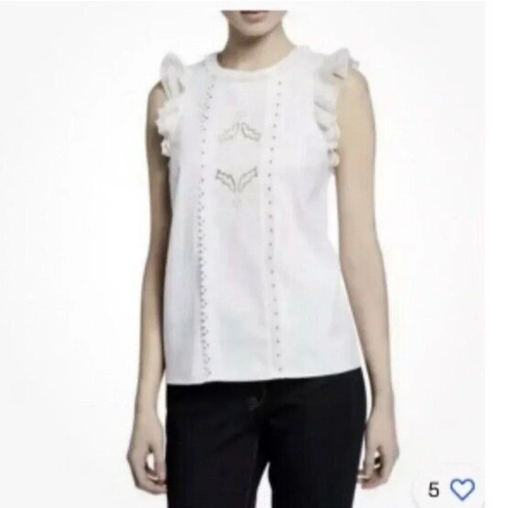 NWT Coach Sleeveless Cotton Silk Ruffle Top Size 4 Lace‎ Eyelet Studded Cottage